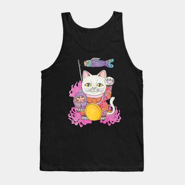 Maneki Neko lucky cat art Tank Top by JenStedman73